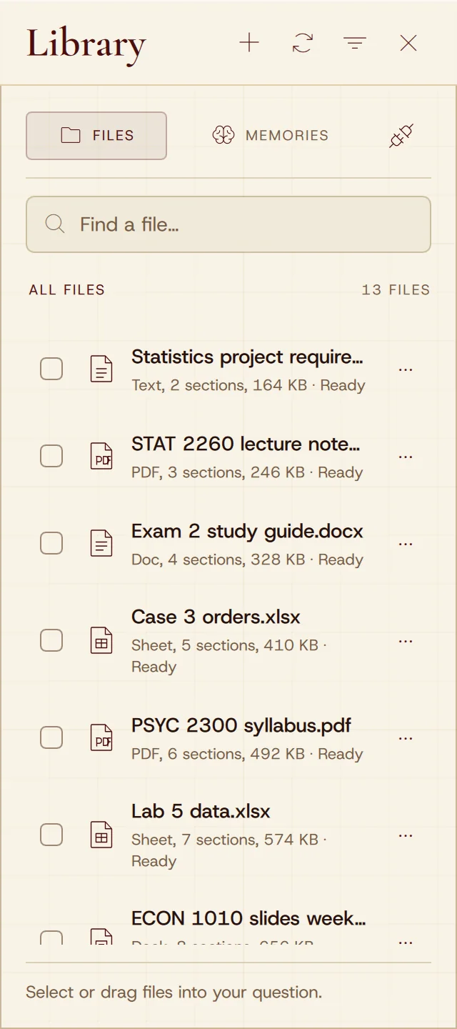 HELM's Library drawer listing course files, syllabi and notes